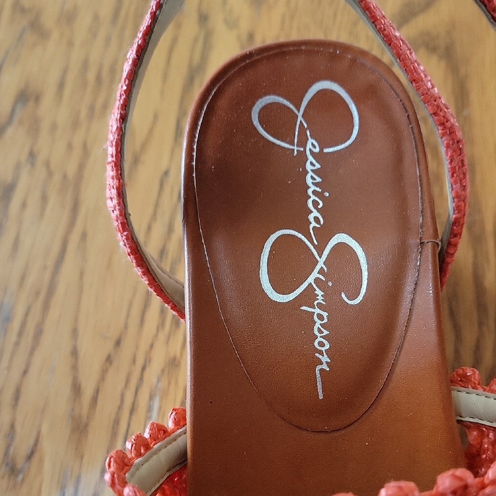 Jessica Simpson Pink Wedge Sandals with Crochet Detail.  D - Picture 4 of 8